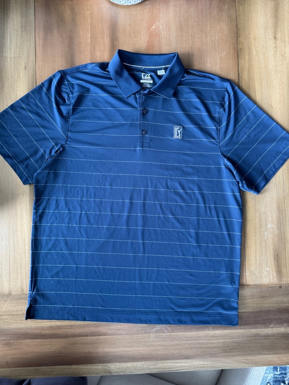 Cutter & Buck Navy Polo with Thin White Stripes